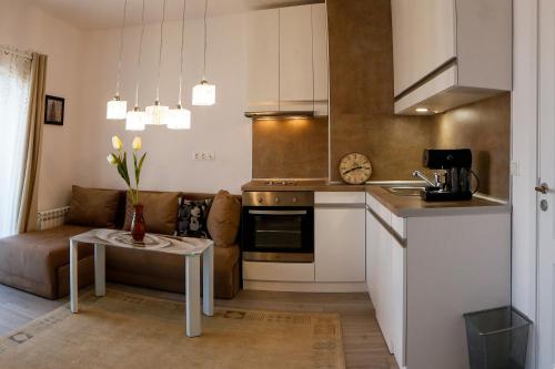 une cuisine avec un canapé et une table dans une pièce dans l'établissement Twin House, à Ognyanovo