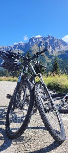 a bike parked on the side of a road at Residence Sole Alto Marillleva 1400 - vista bosco in Marilleva