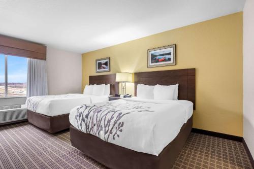 a hotel room with two beds and a window at Sleep Inn & Suites West-Near Medical Center in Rochester