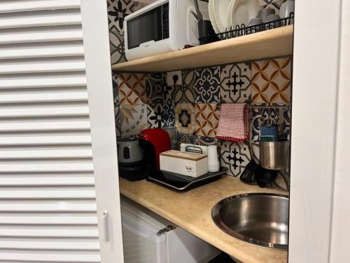 a kitchen counter with a sink and a microwave at Pompei Sunday Estate Exclusive Apartaments in Pompei