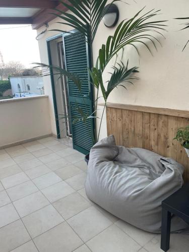 a bean bag chair in a room with a plant at Little House Green Relax in Civitavecchia