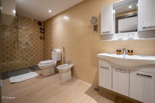 a bathroom with a toilet and a sink and a shower at Luxury Chaouen in Chefchaouene