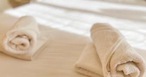 deux rouleaux de papier toilette assis sur un comptoir dans l'établissement AC - Central Station - Appart' Hotel, à Avignon