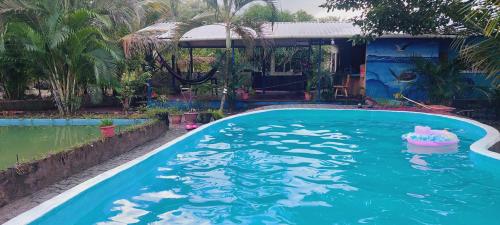 a large swimming pool with a toy in the water at cabañita natural verde in La Ceiba