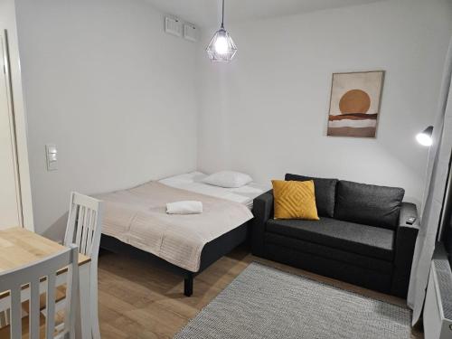 a small room with a bed and a couch at Studio Apartment Aurora in Rovaniemi