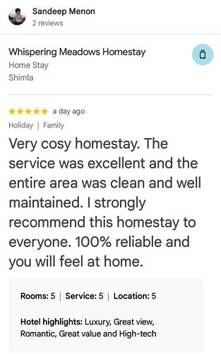 a screenshot of a text message about ahomestead at Whispering Meadows U get entire 3 BHK in Shimla