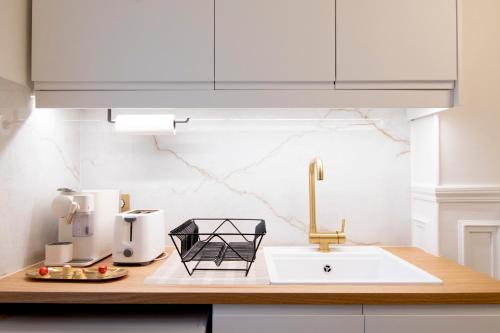 a kitchen with a sink and a counter with a mixer at Appartement élégant près de Bastille-Gare de Lyon in Paris