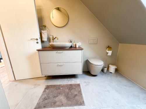 a bathroom with a sink and a toilet at Forest Loft Apart in Alfeld