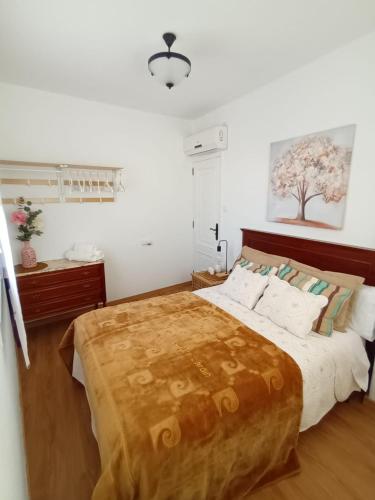a bedroom with a large bed in a white room at Brañas Home in Cambados