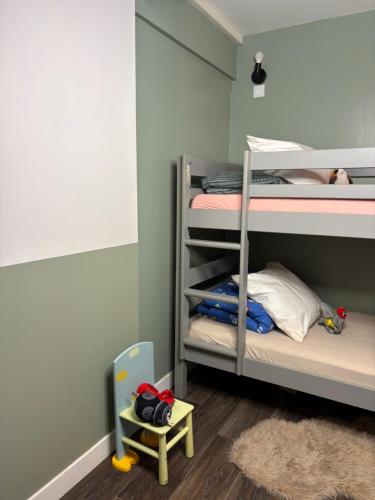 a childs bedroom with bunk beds and a rug at Cosy Home Next To Disneyland & Train in Torcy