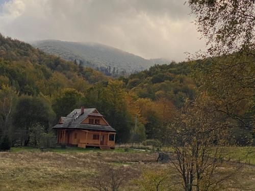 an old house in the middle of a field at Chata Hyrlata 2 in Cisna