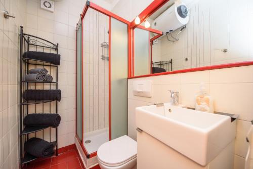 a bathroom with a sink and a toilet and a shower at Erikzang - Cervinia Ski in Ski out Apartments in Breuil-Cervinia