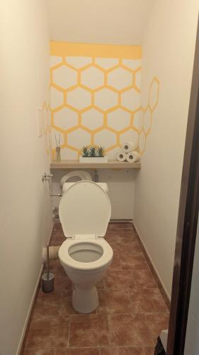 a bathroom with a white toilet in a room at Ubytování Pod Něžnym Obrem in Hostinné