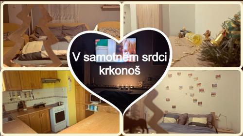 a collage of pictures of a room with a heart at Ubytování Pod Něžnym Obrem in Hostinné