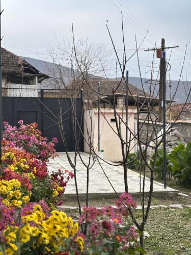 un jardín con flores de colores en un patio en Second House, en Sheki