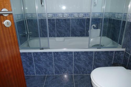 a bathroom with a tub and a toilet and a shower at Casa nos Penedos in Arcos de Valdevez
