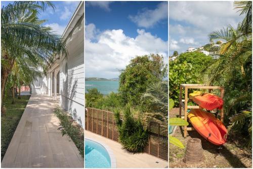 a collage of pictures of a house and a swimming pool at Villa spacieuse à Hyacinthe, Le Robert avec piscine privée in Le Robert