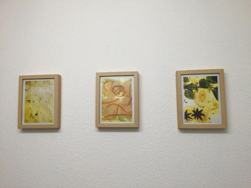 three paintings of a woman on a white wall at Lucerne O-Guetsch in Luzern