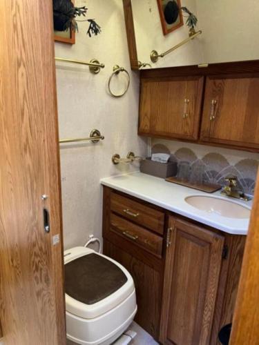a small bathroom with a toilet and a sink at 橘舍三食OrangeFarmerlife in Miaoli