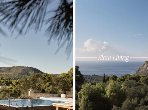 a view of the ocean and a swimming pool at Kalas SeaView Residence, a Serene Sanctuary, By ThinkVilla in Zakynthos Town