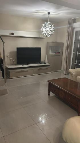 Il comprend un salon doté d'une télévision à écran plat et d'une table basse. dans l'établissement Maison Horbourg, à Wihr-en-Plaine