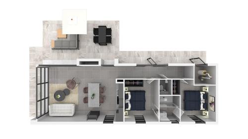 a view of a floor plan of a house at Enkhuizer Strand Chalet Strandmuschel Erste Reihe Hausnr 215 in Enkhuizen