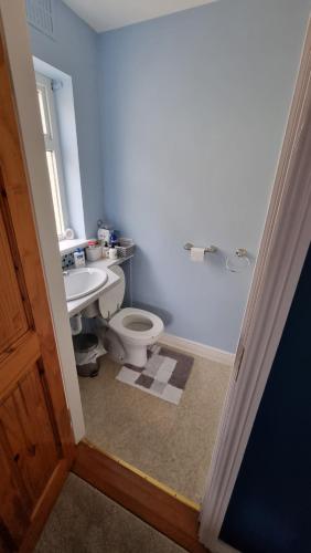 a bathroom with a toilet and a sink at Curracloe Beach House in Curracloe