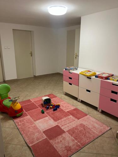 an empty room with a toy on a rug at B-Willa Słopnice basen & jacuzzi, sauna in Słopnice