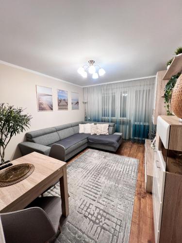 a living room with a couch and a table at Apartament Sieroszewskiego in Puławy