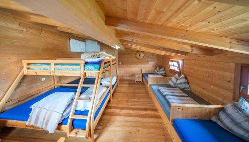 a bedroom with bunk beds in a log cabin at Ferienhütte Schober Alm in Ranach