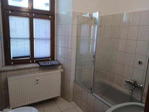 O baie la Ferienwohnung im Rittergut Plohn 500 meter zum Freizeitpark