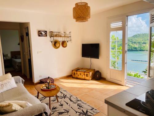 莱特鲁瓦西莱L'amour à la plage...vue mer exceptionnelle !的可以看到海景的客厅