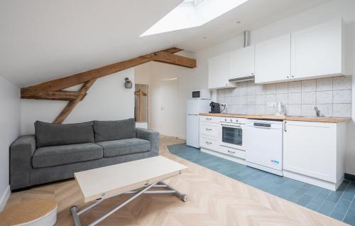 un salon avec un canapé et une cuisine dans l'établissement Hébergement autonome Green, à Esbly