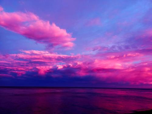 a sunset over the ocean with pink clouds at St Michael's Guest House in Scarborough