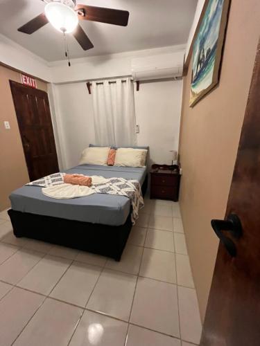 a small bedroom with a bed in a room at Casa De Shangrila in Belize City