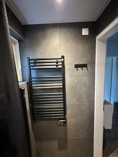 a bathroom with a shower with a metal object at Veldzicht in Klarenbeek