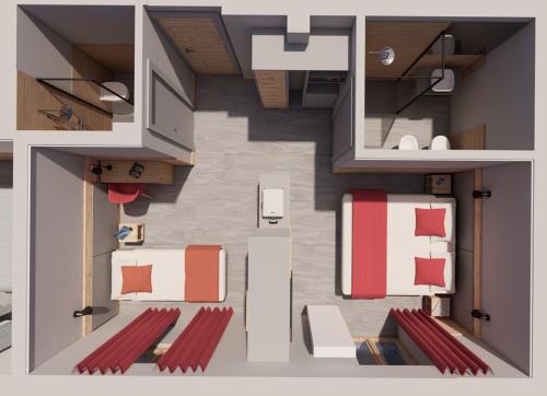 a floor plan of a room with chairs and a table at Hotel Perruquet in Breuil-Cervinia