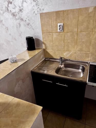 a kitchen with a stainless steel sink on a counter at Home Efrem in Bucharest