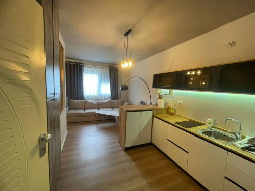 ゴーレムにあるSiera apartmentのシンク付きのキッチンとリビングルーム
