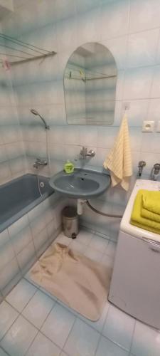 a bathroom with a sink and a bath tub at Apartmán Mela in Bardejov