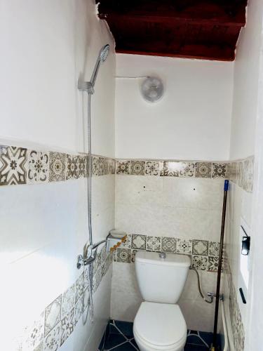 un baño con inodoro y ducha en Suite room and terrace, en Essaouira