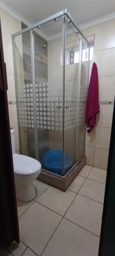 a bathroom with a shower and a toilet at Corazón de viajero in Mar del Plata