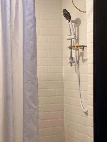 a shower with a shower head in a bathroom at Beachfront Apartment with Two Queen Beds, Kitchen and Balcony in Boracay