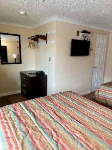 a hotel room with a bed and a television at Gratiot View Motel in Saginaw
