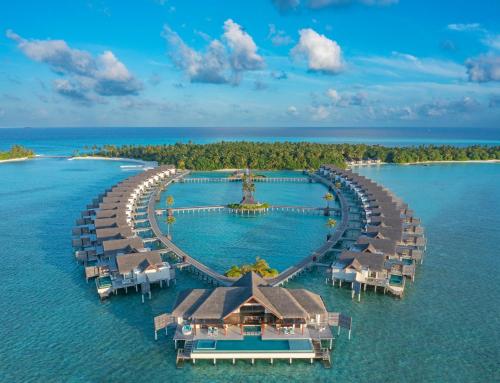 an aerial view of a resort island in the ocean at Niyama Private Islands Maldives in Dhaalu Atoll