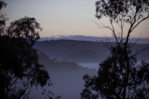 a view of a valley with trees in the foreground at Luxury Riverside Glamping Tents - Adults Only Retreat in Capertee