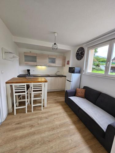 un salon avec un canapé et une table dans l'établissement Les Bruyères, à Remiremont