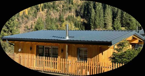 a large wooden house with a metal roof at Landhaus Riesneralm in Donnersbachwald