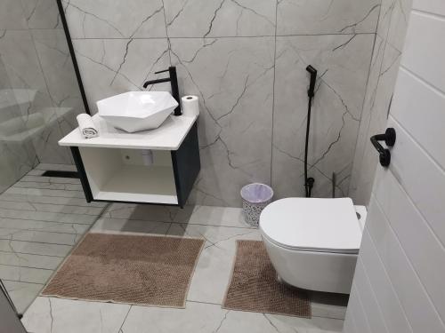 a bathroom with a white toilet and a sink at Dreamers nest in Richards Bay