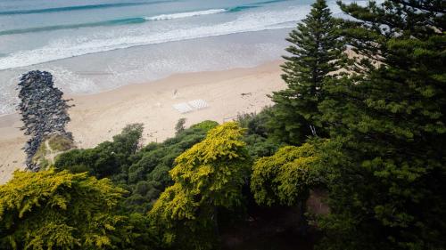 a view of a beach with trees and the ocean at Mantra Lorne in Lorne